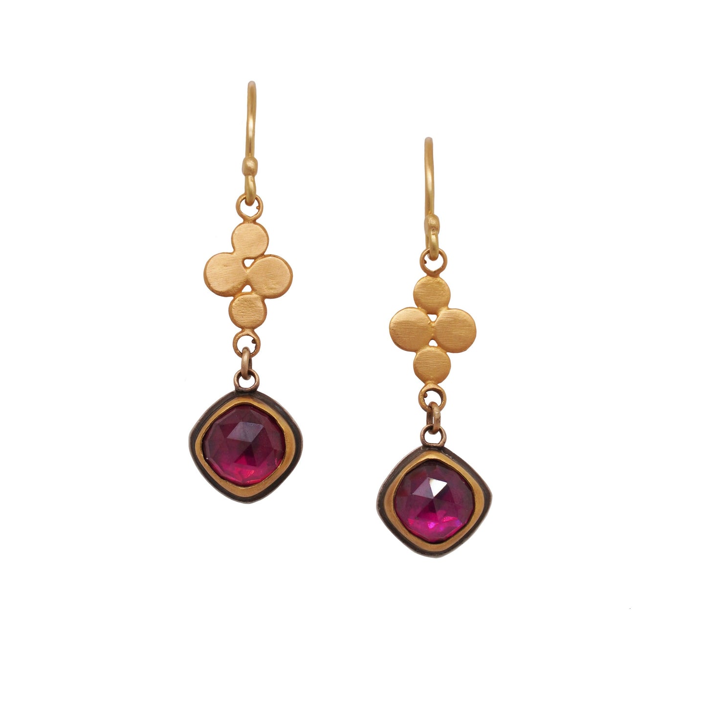 Rhodolite Garnet and Gold Drop Earrings