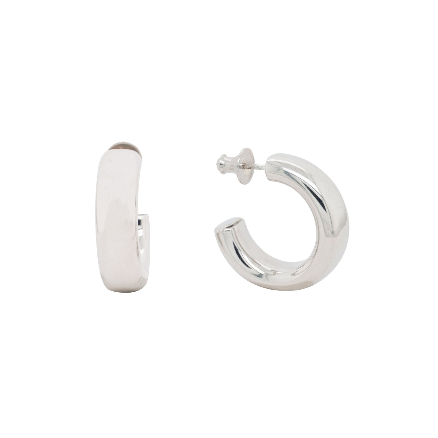 Elegance Rhodium Plated Silver Small Chunky Hoops