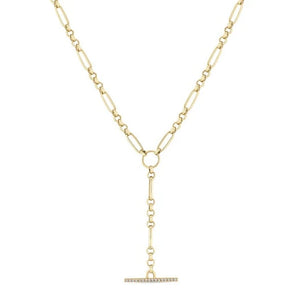 Medium Mixed Paperclip & Rolo Chain with Pave Diamond Toggle Lariat Necklace