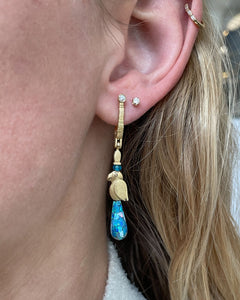 Yellow Gold and Mosaic Opal Parrot Earrings