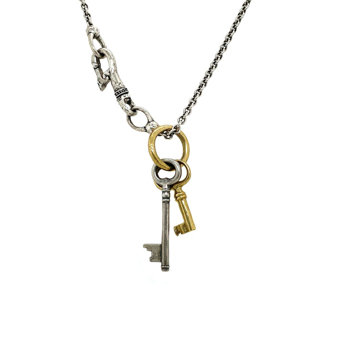 John Varvatos ANCIENT PADLOCK Men's Chain Necklace in Silver and Brass